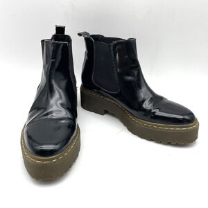 Topshop Black Faux Patent Leather Chunky Platform Chelsea Boots Women's Size 7.5